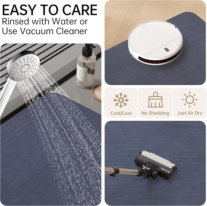 Mecko Bath Mat Rug, Rubber Non-Slip Quick Dry Absorbent Thin Bathroom Rugs Fit Under Door Bathroom Floor Mats-Shower Rug for in Front of Bathtub, Sink, Shower Room(Navy Blue,16"x24")