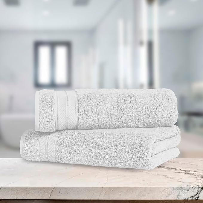 Elegant Comfort Three Line Popcorn Towel Set for Bathroom 27 x 54 inches, Premium Hotel Quality 2-Pack Bath Towels, 100% Turkish Cotton, Soft and Durable, Quick Dry and Highly Absorbent, White