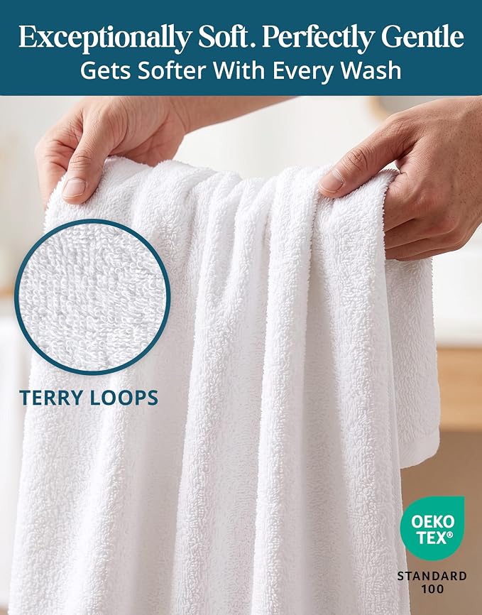 White Hand Towels for Bathroom - Pack of 4 (16"x28") 100% Cotton Hand & Face Towels - Soft, Durable, Quick Dry & Highly Absorbent, Fingertip Towel for Bathroom - Great for Gym, Salon, Spa & Family Use