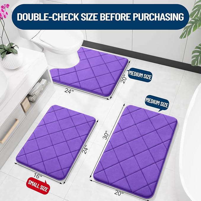 OLANLY Memory Foam Bath Mat 47x32, Ultra Soft and Absorbent Bathroom Rugs, Machine Washable, Comfortable Bath Carpet for Bathroom Floor, Tub and Shower, Purple