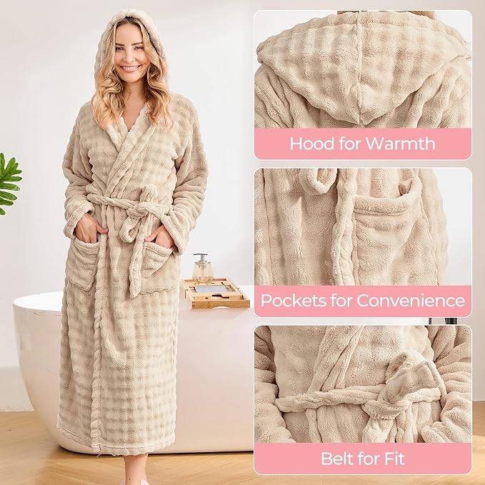 V.&GRIN Women Hooded Towel Robe - Super Absorbent Quick-Dry Soft Long Bathrobe for After Shower Spa Size S-3XL