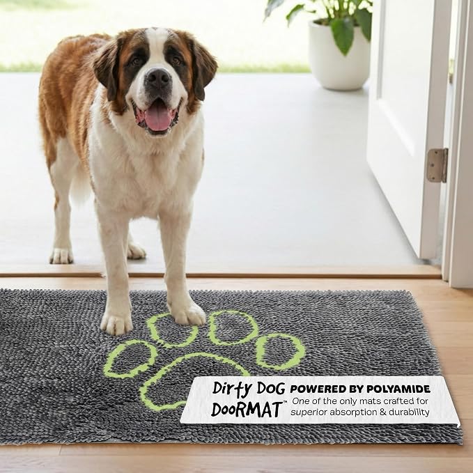 Dog Gone Smart Dirty Dog Doormat - Fast Drying Rug with Super Gripper Backing for Clean Floors - Super Absorbent and Machine Washable Mat for Muddy Paws - Cool Grey