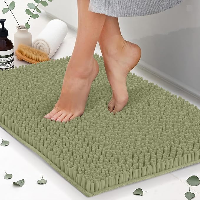 Small Chenille Bath Mats 22"x14", Plush Absorbent Bath Mats Quick Dry, Soft & Machine Washable, Non Slip Carpet for Bathroom, Thick Bathroom Rugs, Shower Restroom Rug Mat, Alfombras De Bano, Bathrugs