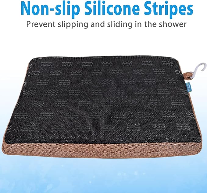 AEROiVi Shower Seat Cushion, Shower Chair Cushion for Transfer Benches in Bathtub, Cushion for Sauna, 3D Mesh Pad with Hook, Slip-Resistant, Design for Elderly, Senior, Handicap Disabled