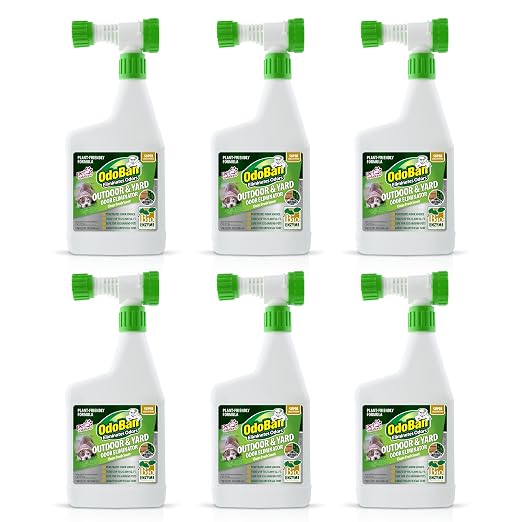 OdoBan Outdoor and Yard Odor Eliminator, Plant-Friendly Formula, Made in the USA, Clean Fresh Scent, 32 Fluid Ounce Bottle with Hose End Sprayer, 6-Pack