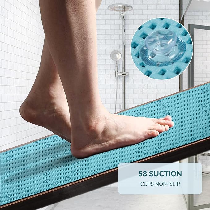 Bathtub Mat Non Slip, Soft Foam Bath Mat for Tub, Bathtub Mat with Drain Holes, Suction Cups Shower Mat (Blue, 36''X17'')