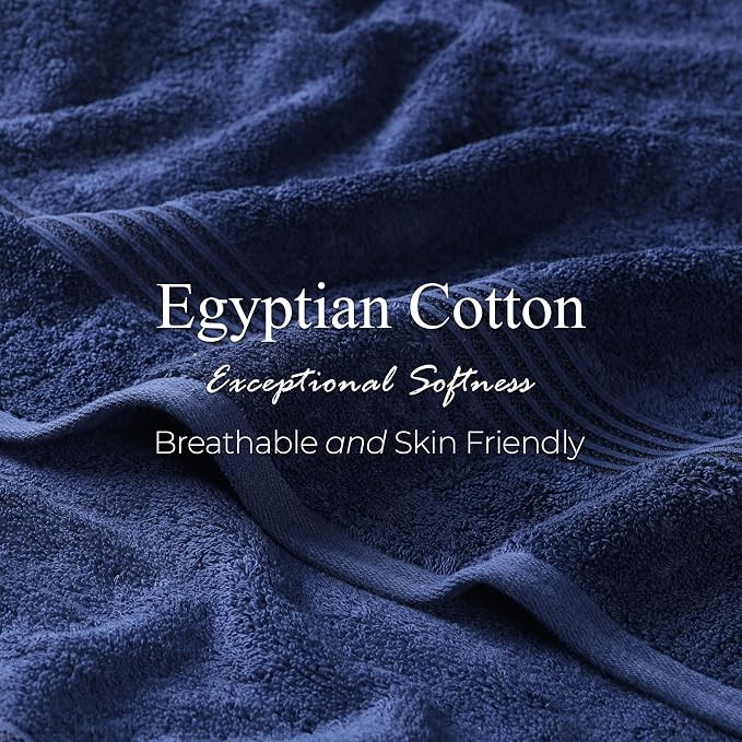 Superior Egyptian Cotton Bath Towel Set, Towels for Home Bathroom, Master, Guest Bath, Decor Essentials, Quick Dry, Absorbent, Large Body Towels, Spa, Hotel, Resort, Adult, Kids, Set of 4, Navy Blue