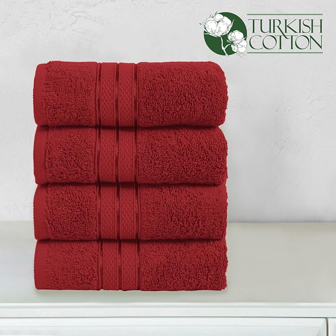 Elegant Comfort Three Line Popcorn Towel Set for Bathroom 16 x 28 inches, Premium Hotel Quality 4-Pack Hand Towels, 100% Turkish Cotton, Soft and Durable, Quick Dry and Highly Absorbent, Burgundy