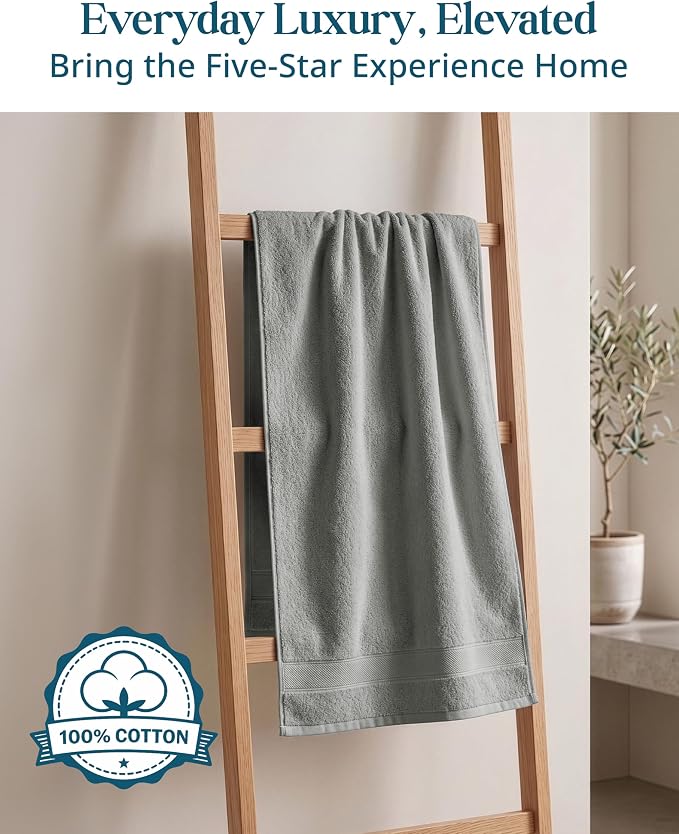 CASA PLATINO Hand Towels for Bathroom - 4 Pack (16"x26"), 100% Cotton Face Towel Set - Soft, Fade & Shrink Resistant - Hotel & Spa Inspired Hand Towels for Bathroom for Modern Family Homes - Cool Grey