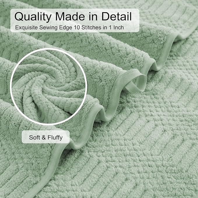 8 Pcs Green Oversized Bath Towel Set-2 Extra Large Bath Sheets,2 Hand Towels,4 Washcloths Soft Bathroom Towels Highly Absorbent Quick Dry Beach Chair Towels Woven Towels for Hotel and Spa