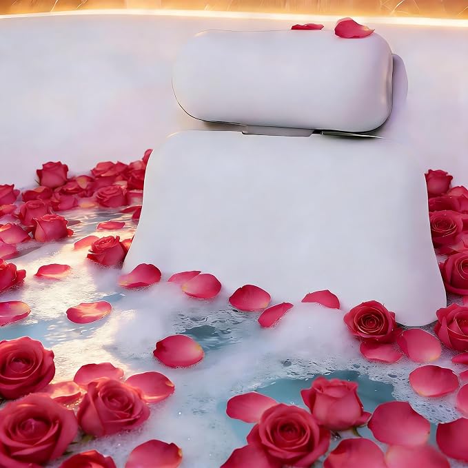 Silicone Bath Pillows for Tub, Easy Clean, Quick Dry, Non Slip Bath Pillow, Head and Back Both Inflatable Adjustable, Comfortable Luxury Bathtub Pillow with 5 Large Suction Cups