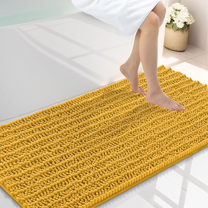 Smiry Bathroom Rugs Mat 44x24, Extra Soft Absorbent Chenille Bath Rugs, Non Slip Rubber Backing Machine Washable Quick Dry Bath Mats for Bathroom Floor, Tub, Shower, Home Accessories, Golden Yellow