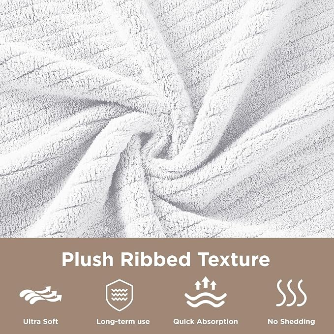 Oversized Bath Towels 8 Piece Towel Set, 2 Extra Large Bath Sheets, 2 Hand, 4 Washcloths, Luxury Soft Super Absorbent Thick Shower Towels for Bathroom, Spa & Hotel, Quick Dry, White