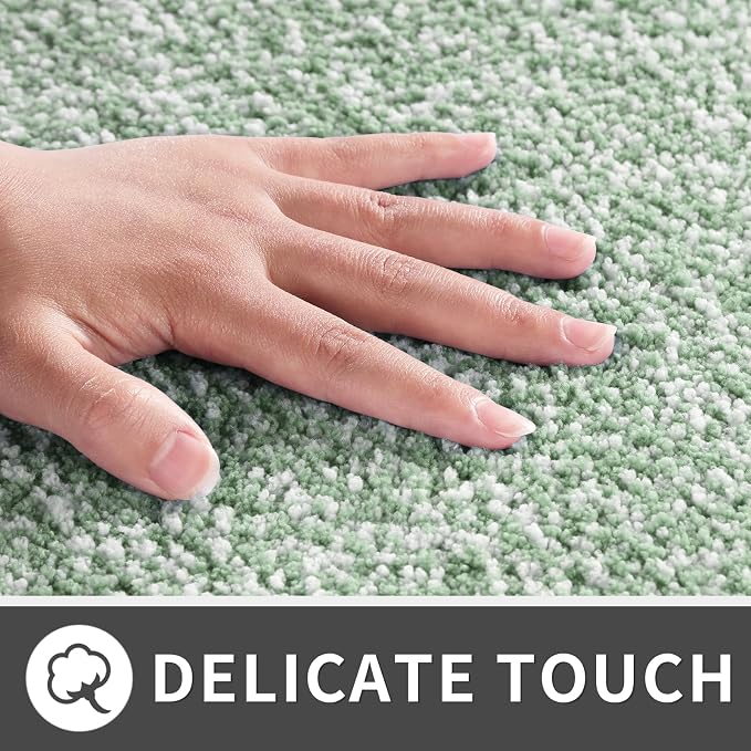 Yimobra Toilet Rugs U Shaped Washable, Soft Absorbent Microfiber Bathroom Rugs, Non Slip Quick Drying Shaggy Bath Mat,Contour Bathroom Mats for Toilet Base, Home Essentials,24x20,Green and White