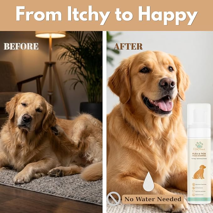 Flea & Tick Dog Waterless Foam Shampoo – No Rinse Grooming Formula – Gentle Care Coat Cleansing – Fresh Clean Scent – Dry Shampoo for Dogs and Puppies-200 ml (6.7 fl oz)