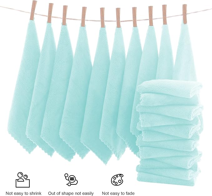 MOONQUEEN Ultra Soft Premium Washcloths Set - 12 x 12 inches - 24 Pack - Quick Drying - Highly Absorbent Coral Velvet Bathroom Wash Clothes - Use as Bath, Spa, Facial, Fingertip Towel (Frozen Blue)