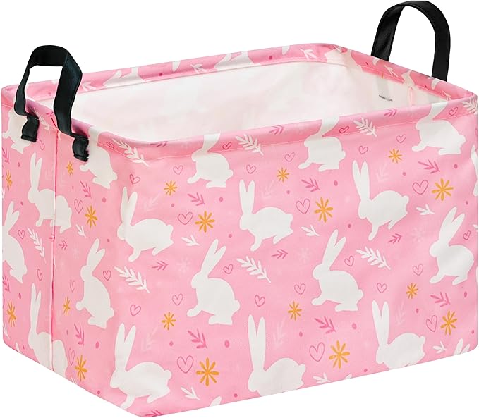 Kid Clothes Storage Basket Gift Shelf Basket Toy Storage Bin, Nursery Basket Organizer Box With Handles for Room Deco Bunny Easter Eggs Basket for Children