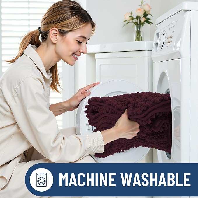 Smiry Bathroom Rugs Mat 24x16, Extra Soft Absorbent Chenille Bath Rugs, Non Slip Rubber Backing Machine Washable Quick Dry Bath Mats for Bathroom Floor, Tub, Shower, Home Accessories, Black Cherry