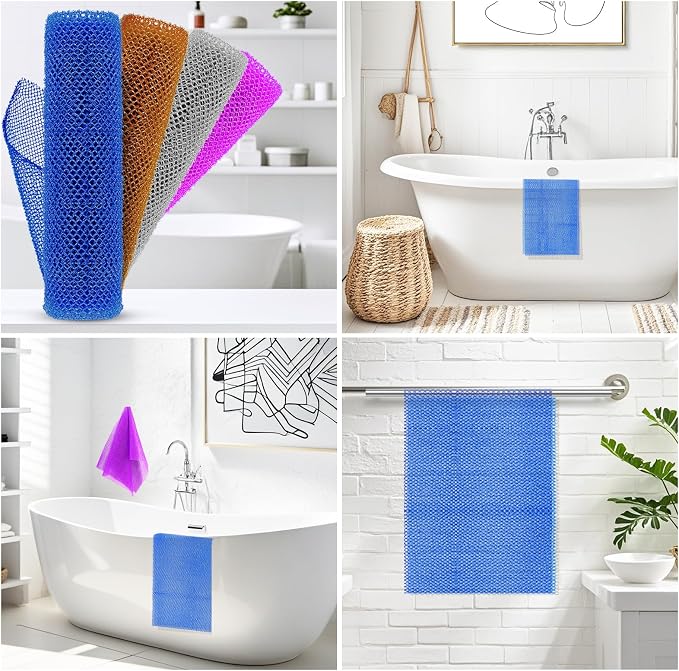 African Net Sponge Exfoliating Body Scrubber - Long Bath Sponge for Shower, Back Cleanser Smoother, Natural Exfoliation, Gentle for Sensitive Skin, Daily Use(Brown, Blue, Purple,Grey)