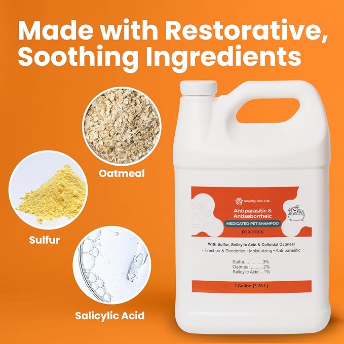 Healthy Paw Life Soothing Dog Shampoo - Cleansing Wash for Dogs & Cats, Sulfur & Salicylic Acid Formula for Skin Irritation, Surface Redness, & Tough Odors - 1 Gallon