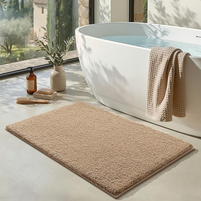 Color&Geometry Ultra Soft Khaki Bathroom Rugs, Non-Slip Bath Mat 24"x36", Super Absorbent and Washable Shower Mats for Inside Shower,Tub