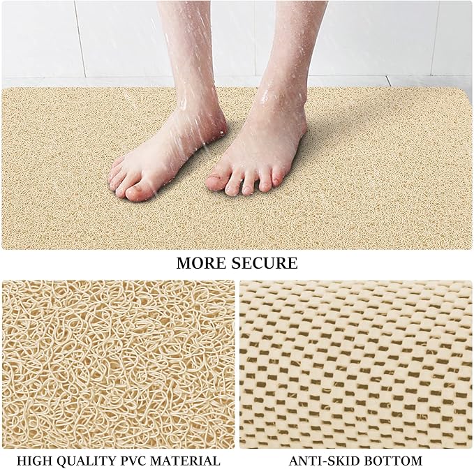 LuxStep Shower Mat Bathtub Mat,24x24 inch, Non-Slip Bath Mat with Drain, Quick Drying PVC Loofah Bathmat for Tub,Shower,Bathroom (Phthalate Free,Khaki)