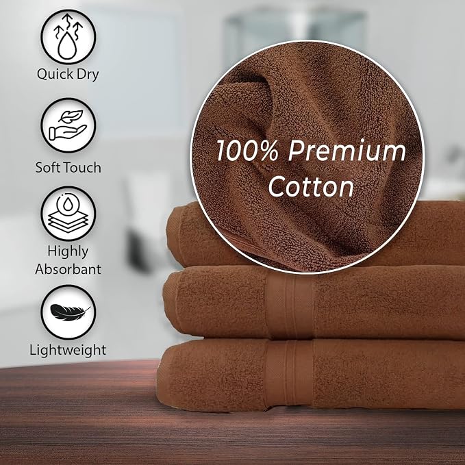 KAHAF COLLECTION 100% Cotton Bath Towels, 24x48 Pack of 6 Towels, Quick Dry, Highly Absorbent, Soft Feel Towel, Gym, Spa, Bathroom, Shower, Pool, Luxury Soft Towels (Brown, 24x48-6 Pack)