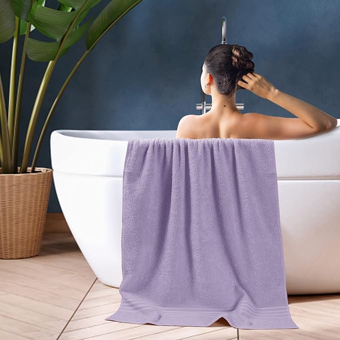 BOUTIQUO 100% Cotton 2 Pack Bath Towel Set 28x55 inches,Eco-Friendly Large Bath Towels,Compact Quickdry Lightweight Soft & Highly Absorbent Bath Towel, Ideal for Everyday Gym Travel Camp Pool - Purple