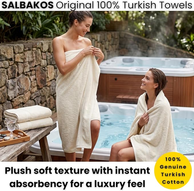 SALBAKOS 2-Piece 100% Turkish Cotton Extra Large Bath Towel 35x70 inch | Premium Hotel Quality Bath Sheet Towels | Thick, Soft, Absorbent, Oversized Bath & Beach Towels (Ivory, 2 Bath Sheets)