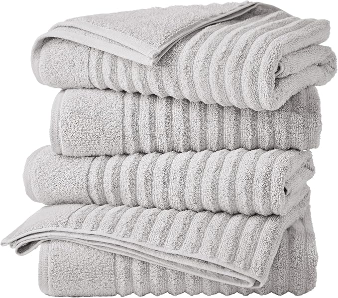Great Bay Home 4 Pack Bath Towel Set - 100% Cotton Towels - Absorbent & Quick-Dry Towels for Bathroom (Light Grey)