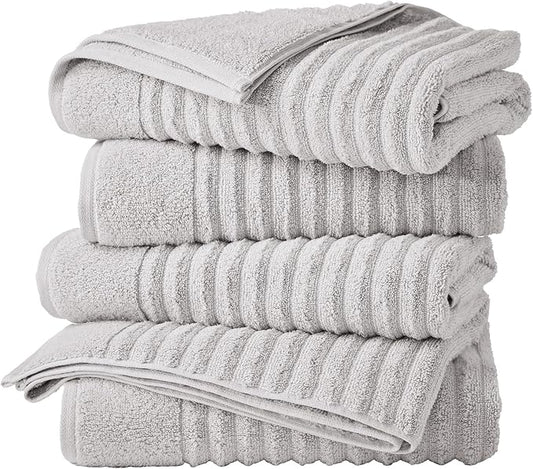 Great Bay Home 4 Pack Bath Towel Set - 100% Cotton Towels - Absorbent & Quick-Dry Towels for Bathroom (Light Grey)