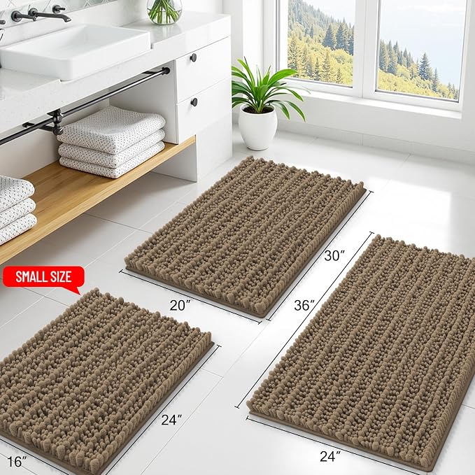 Smiry Bathroom Rugs Mat 59x20, Extra Soft Absorbent Chenille Bath Rugs, Non Slip Rubber Backing Machine Washable Quick Dry Bath Mats for Bathroom Floor, Tub, Shower, Home Decor Accessories, Camel