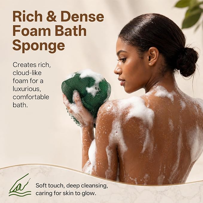 African Net Sponge for Shower, 2PCS Exfoliating Shower Sponge with Waterproof Travel Bag, Quick-Drying African Wash Cloth for Deep Cleansing & Smooth Skin (Mint Green & Forest Green)