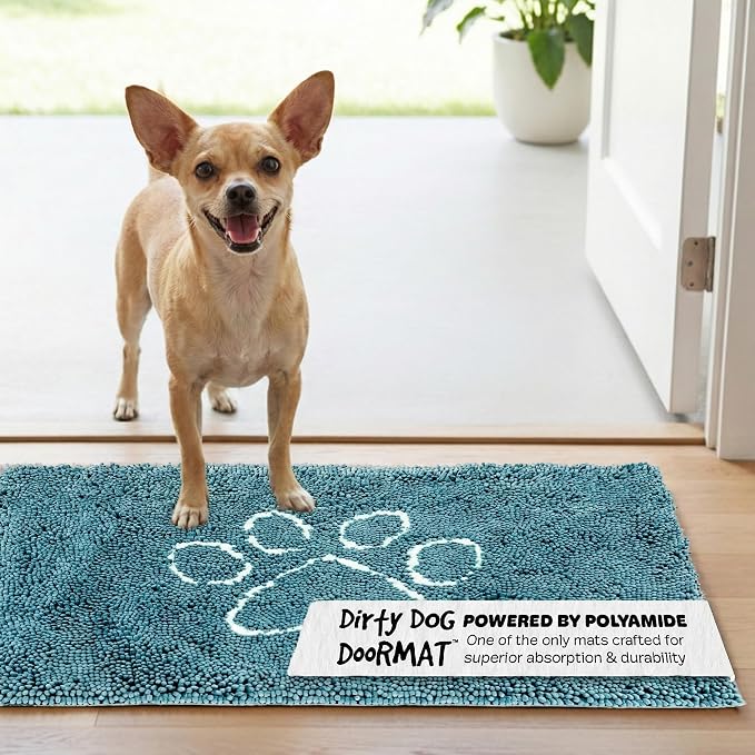 Dog Gone Smart Dirty Dog Doormat - Fast Drying Rug with Super Gripper Backing for Clean Floors - Super Absorbent Microfiber and Machine Washable Mat for Muddy Paws - Pacific Blue
