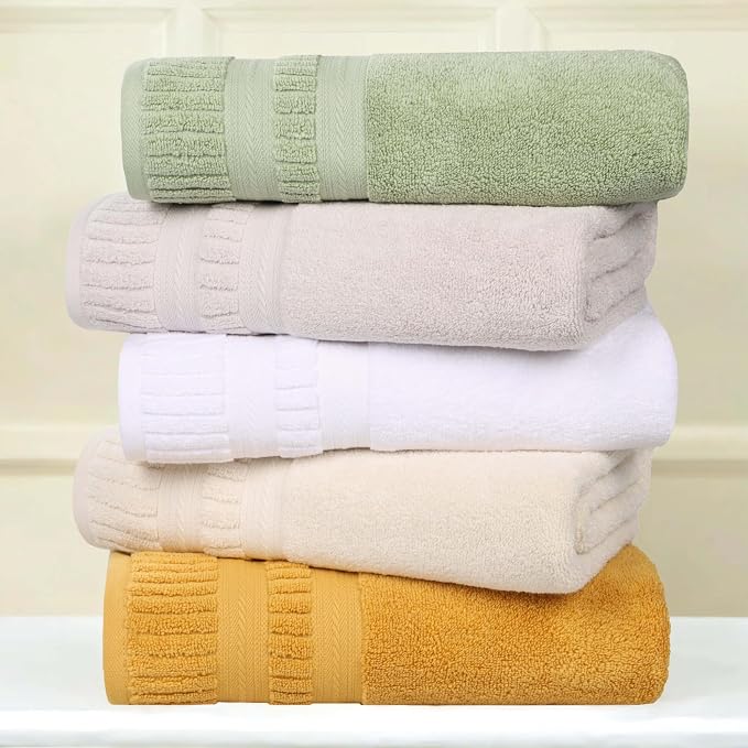 Superior Venice Zero Twist Cotton Medium Weight Towels, for Guest Bath, Bathroom, Shower, Spa, Plush Towels, Bath Essentials, Ribbed Textured Border, 12 Piece Assorted Towel Set, Ivory