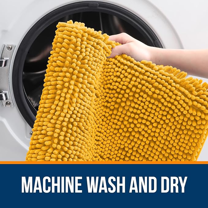 OLANLY Large Bathroom Rugs 40x24, Soft Absorbent Chenille Bath Rugs, Rubber Backing Quick Dry, Machine Washable Bath Mats for Bathroom Floor, Tub and Shower, Home Decor Accessories, Golden Yellow