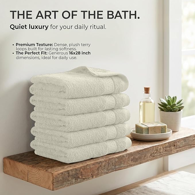 RIVERSIDE 6-Pack Premium Hand Towels Set, 16x28 inches, 100% Ring Spun Cotton, Super Soft, Quicker to Dry and Highly Absorbent, Towels for Bathroom, Kitchen, Gym, Spa, Cannoli Cream