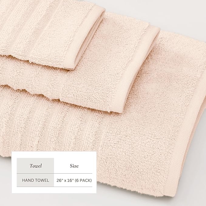 Great Bay Home 6 Pack Hand Towel Set - 100% Cotton Towels - Absorbent & Quick-Dry Towels for Bathroom (Pink Sand)