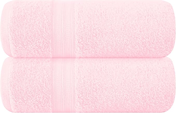 BOUTIQUO Cotton 2 Pack Oversized Bath Towel Set, Large Bath Towels 27x54, Ultra Soft, Absorbent, Compact, Quick Drying and Lightweight, Eco-Friendly and 100% Recyclable Towel Set - Pink