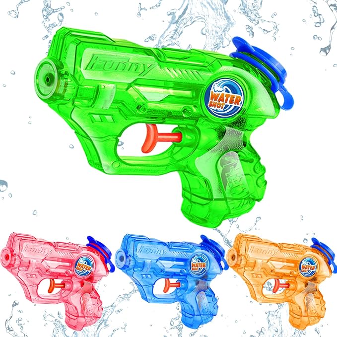 Water Gun for Kids Toddler: 4 Pack Mini Water Guns Squirts Small Soaker Pistol Super Blasters with Trigger for Boys Girls Summer Swimming Pool Beach Water Outdoor Fighting Party Bath Ideas Gift Toys