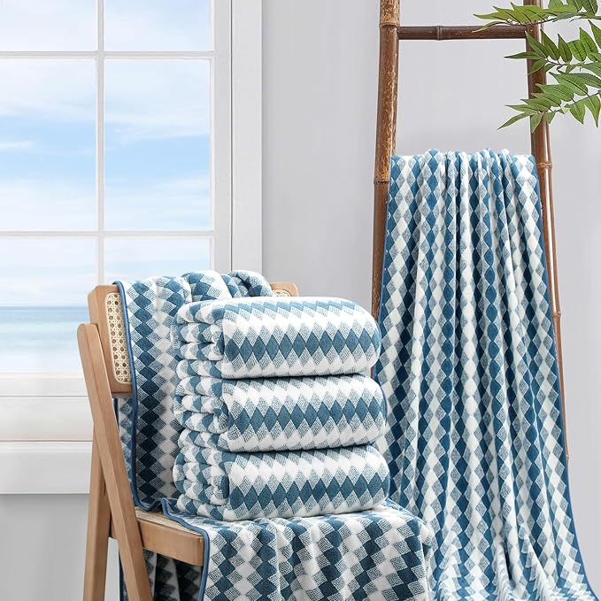 4 Piece Bath Towel Set Oversized Bath Sheet 35"x70" Bathroom Towel Extra Large Towel Set Soft Highly Absorbent & Quick Dry Premium Bath Sheet for Bathroom 600GSM Shower Towel Spa Gym Hotel,Blue