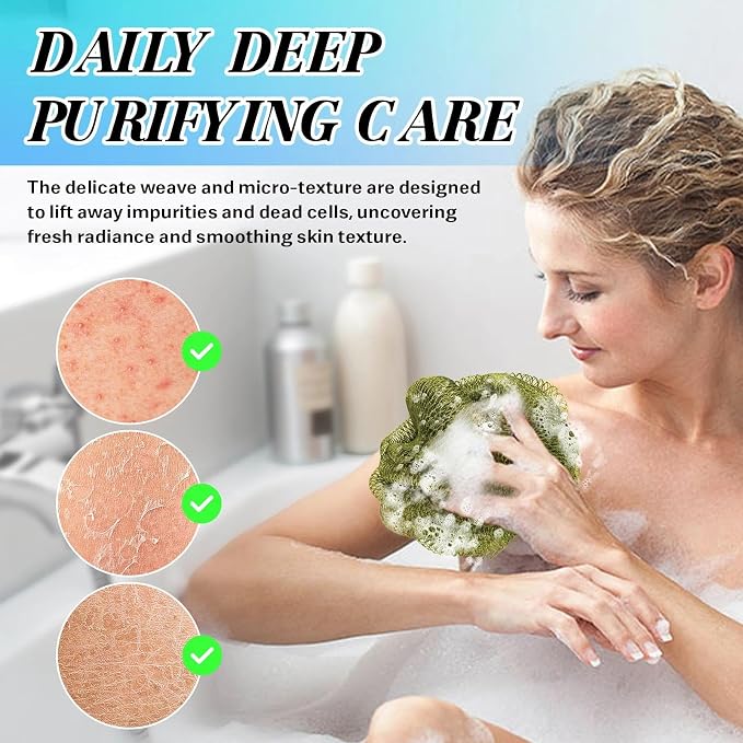 African Net Sponge Exfoliating Glove for Body and Face, Double Knotted Bath Sponge for Deep Cleansing and Gentle Exfoliation, Reusable and Quick-Dry（Army Green）
