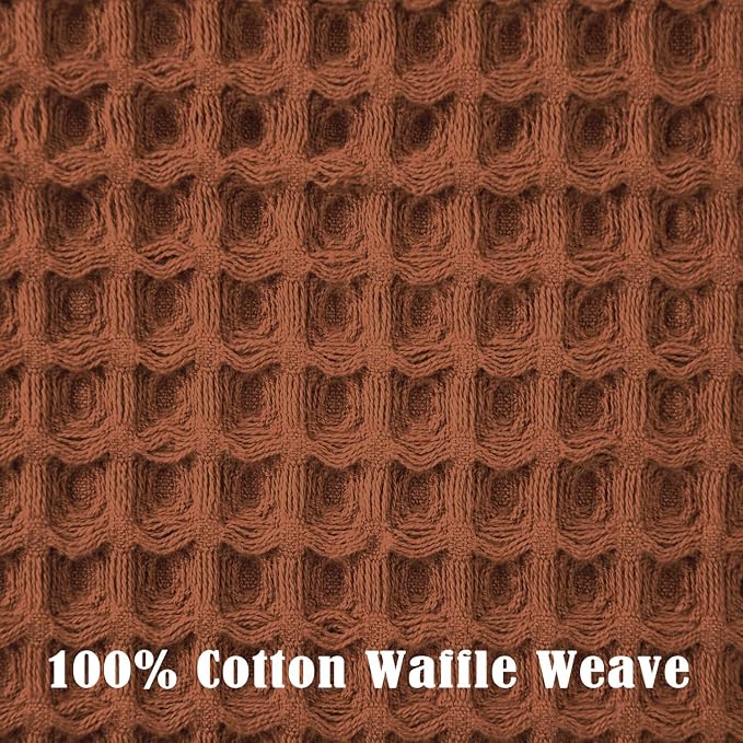 Jacquotha Waffle Hand Towels for Bathroom 5-Piece (Rust) - Cotton Quick Dry, Fall Kitchen Towels for Autumn Decor, 13” x 29”