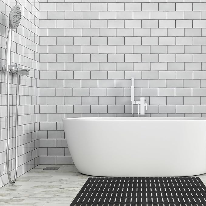 BEMISO Shower Mat Non Slip Bathtub Mat with Suction Cups and Drain Holes 37.4 x15.7 Inch Bath Mat for Tub & Shower.Easy Dry,Easy to Cut,Eco-Friendly