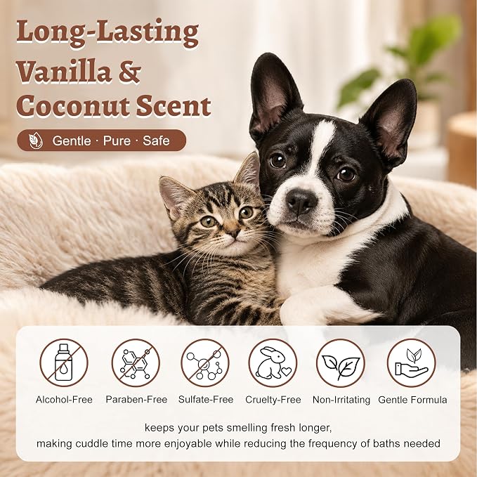 Dog Perfume & Cologne Spray – Long-Lasting Vanilla Coconut Scent, Alcohol-Free Deodorizing Spray, Gentle Grooming Mist, Fur Condition & Coat Fresh, Non-sticky, Dogs & Cats, 4.06 fl.oz