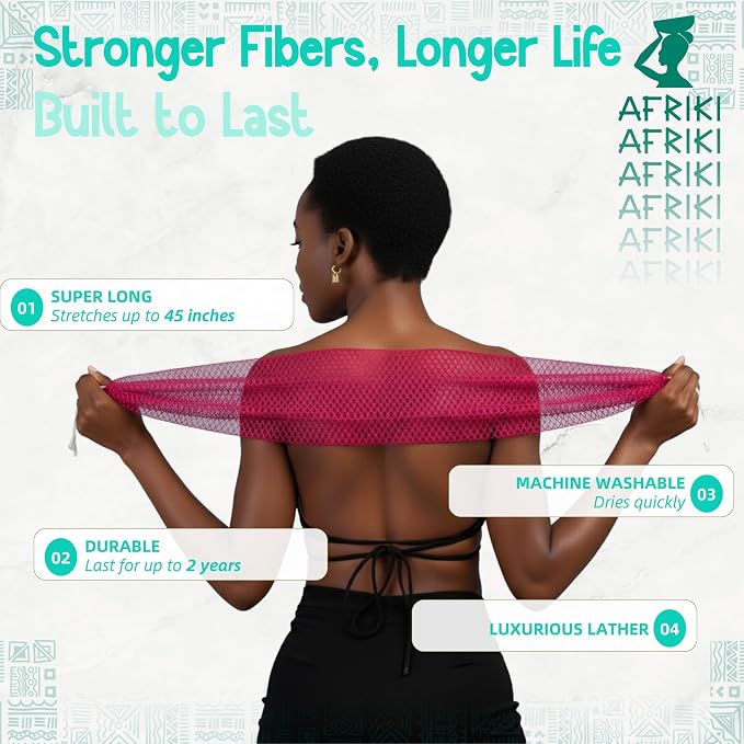 African Net Sponge, Premium Authentic Exfoliating Body Scrubber, Extra Long Stretch Bath Sponge for Shower, Deep Exfoliating Washcloth for Smooth Skin, 1 Pack (Turquoise)