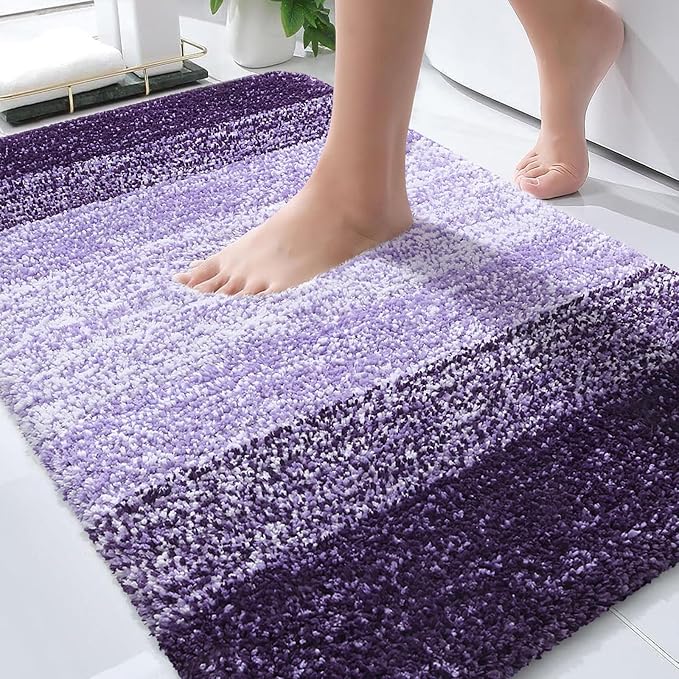OLANLY Bathroom Rugs Mat 34x21, Extra Soft Absorbent Microfiber Bath Rugs, Rubber Backing, Quick Dry, Machine Washable Bath Mats for Bathroom Floor, Tub and Shower, Home Decor Accessories, Violet