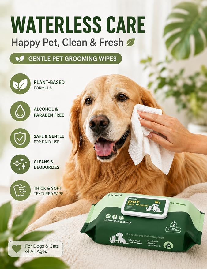 Pet Wipes for Paws and Butt Unscented Hypoallergenic Dog Wipes Gentle Earth-Friendly 50 PCS Cleaning Wipes for Puppies,Kittens & Senior Pets Deodorizing Waterless Bathing Wipes | Cleansing & Deodorizing Unscented Plant-Based Hypoallergenic Pet Wipes