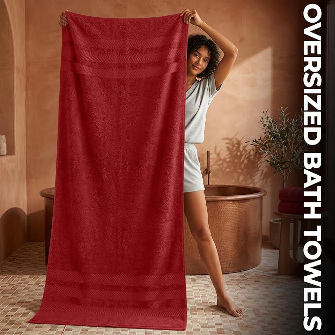 RIVERSIDE Pack of 2 Extra Large Bath Sheets 35 x 70 Inches, 100% Ring Spun Cotton, Hotel Quality, Oversized Bath Towels for Adults, Soft, Highly Absorbent & Quicker to Dry, Red