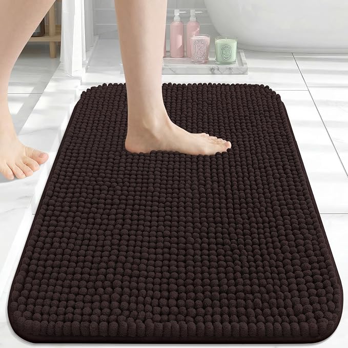 Arotive Bathroom Rugs 24" x 16", Ultra Soft Absorbent Chenille Bath Rugs, Rubber Backing, Machine Washable Bath Mats for Bathroom Floor, Tub and Shower, Home Decor Accessories, Brown